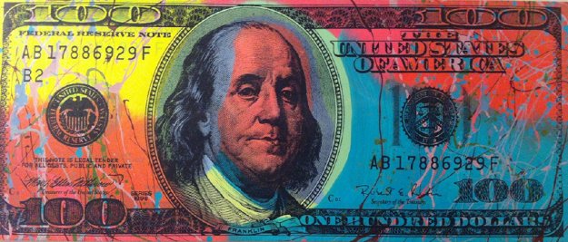 $100 dollar bill - ben franklin unique by steve kaufman