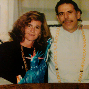 Art Brokerage Senior Sales Staff Jennifer Walker and Peter Max circa 1980s 